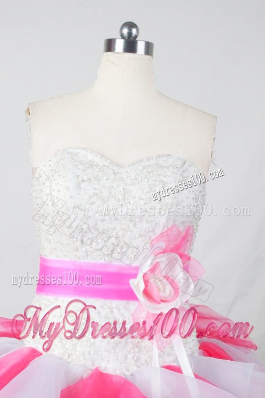 Handmade Flower Ruffles Quinceanera Dresses Hot Pink and White